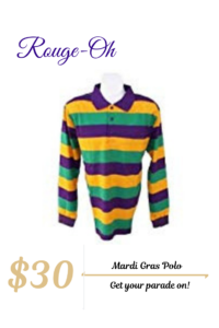 Long sleeve, Mardi Gras polo, striped, purple, green, gold